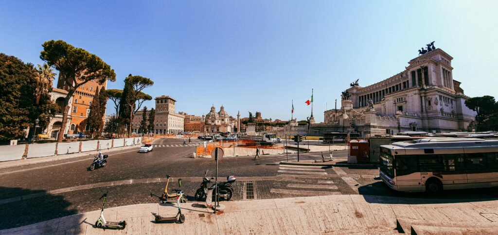 Corporate coach hire Rome featuring luxury 49-seater event transport.